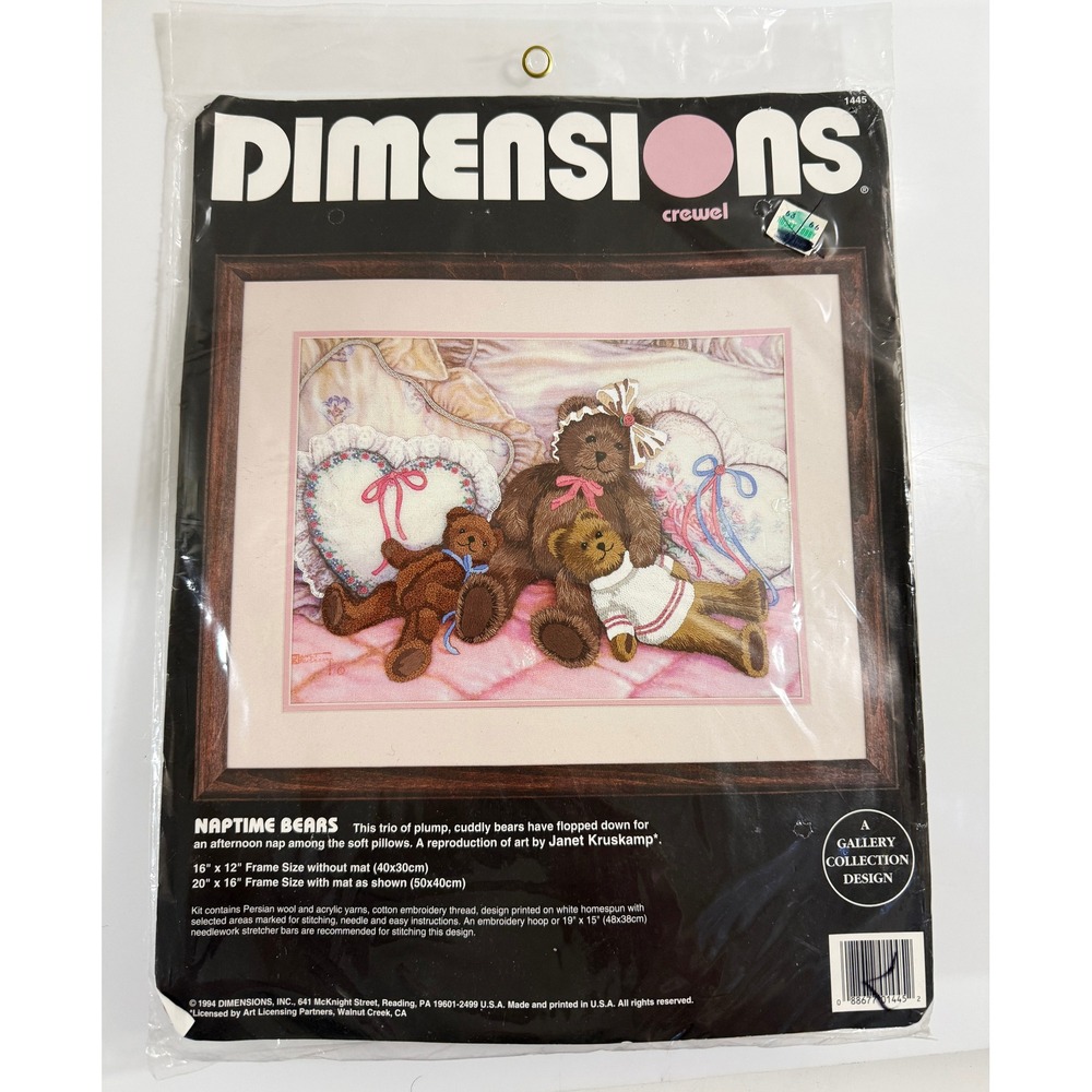 Dimensions Crewel Kit 1445 Naptime Bears Multi New Vintage 1994 Janet Kruskamp‎